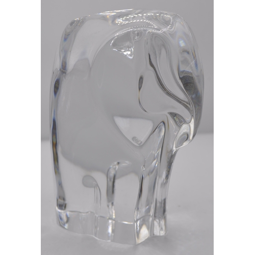 76 - ORREFORS CRYSTAL ELEPHANT FIGURINE, SWAROVSKI TEDDYBEAR AND CRYSTAL PAPERWEIGHT
