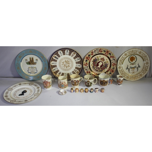 103 - CORONATION WARE, COMMEMORATIVE ITEMS AND A MINIATURE KING HENRY VIII SET