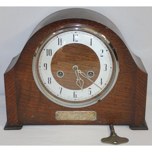 109 - OAK MANTLE CLOCK