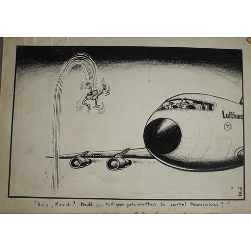 184 - 4 CARTOONS - 2 FRAMED AND 2 UNFRAMED