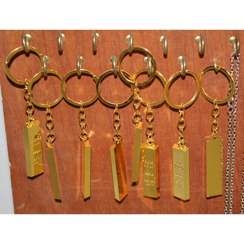 197 - DISPLAY STAND OF KEYRINGS AND CHAINS WITH PENDANTS