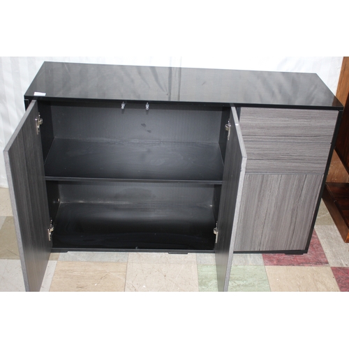 199 - BLACK AND WOODGRAIN SIDEBOARD