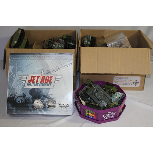 214 - 2 BOXES OF SCALE MODEL MILITARY VEHICLES INCLUDING DIE CAST