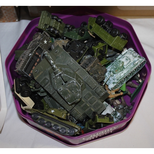 214 - 2 BOXES OF SCALE MODEL MILITARY VEHICLES INCLUDING DIE CAST