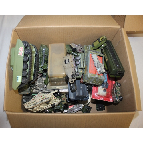 214 - 2 BOXES OF SCALE MODEL MILITARY VEHICLES INCLUDING DIE CAST
