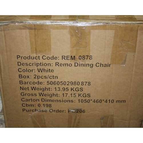 246 - TORELLI GLASS TOP WHITE DINING TABLE AND 6 WHITE AND CHROME CHAIRS