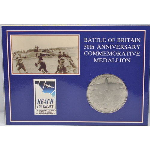 255 - ROYAL MINT SILVER PROOF 50TH ANNIVERSARY OF THE BATTLE OF BRITAIN MEDALLION AND ROYAL MINT REACH FOR... 