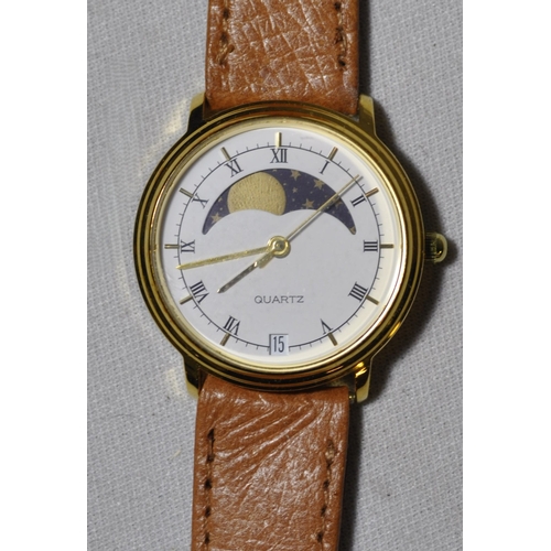 263 - 2 MARCEL DRUCKER WATCHES IN PRESENTATION BOX PLUS QUARTZ MOON DIAL WRISTWATCH