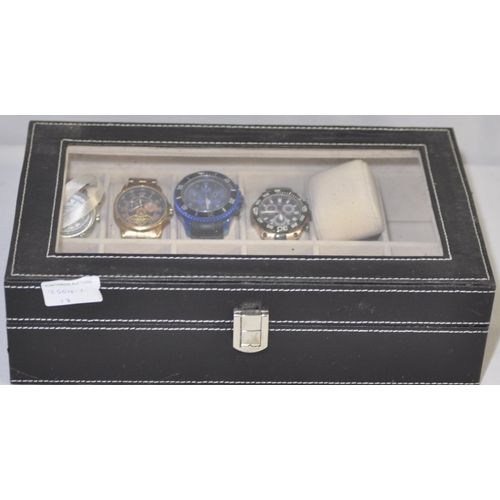 298 - 4 WATCHES IN DISPLAY CASE