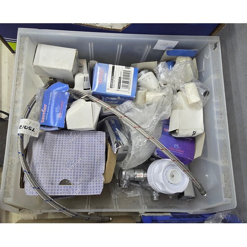 95 - 2 BOXES OF PLUMBING ITEMS, BOX OF ELECTRICAL ITEMS AND 10 BOXES OF SANDING DISCS