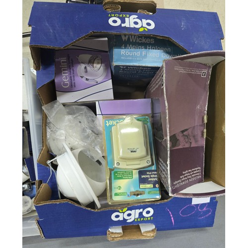 95 - 2 BOXES OF PLUMBING ITEMS, BOX OF ELECTRICAL ITEMS AND 10 BOXES OF SANDING DISCS