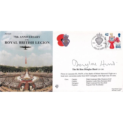 374 - Douglas Hurd Foreign Secretary signed rare British Legion cover 63 of 100 issued. 1 Jul 96 Barbados ... 