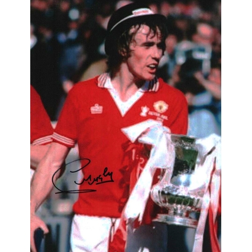 330 - Sammy McIlroy signed Manchester United 1977 FA Cup final colour photo. Good condition. All autograph... 