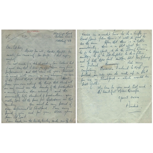 381 - André Morell signed André Handwritten correspondence letter dated 10th Aug 54 To Tony. 10.x8 inch. (... 