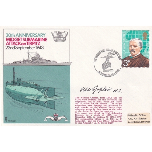 281 - Midget Submarine Attack on the Tirpitz. Signed A. Joplin 617 Sqn pilot on the Tirpitz raid. 22 Sep 7... 