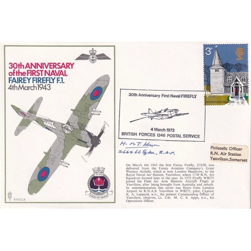 302 - WW2 RAF H Heron Battle of Britain Pilot 266 Sqn signed Navy cover 30th Ann 1st Naval Firefly. 4 May ... 
