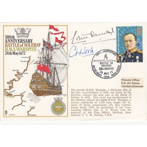 305 - Rare Admiral Dunlop signed official Navy cover HMS Warspite. 20 May 75 - BFPS 1298 - 300th Anniversa... 