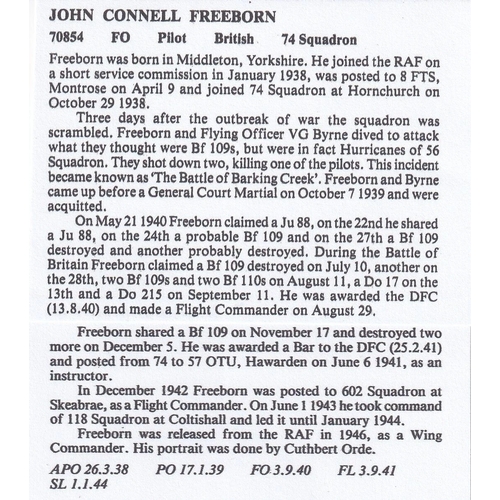 310 - JS(CC)94 Battle of Britain Signed J. C. Freeborn Battle of Britain Pilot with 74 Sqn. 15th Sept 2000... 