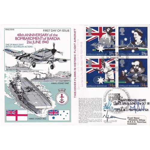 313 - 5RN10d Bombardment of Bardis Full Set Australian Bicentenary stamps. Signed 3. 21 Jun 88 BFPS 2178 B... 