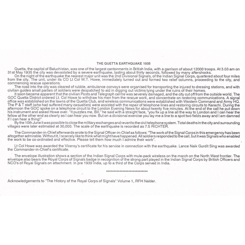319 - Army Communication 11 Quetta Earthquake Signed Major General A Wade WW1 Veteran. 31 May 94 BFPS 2412... 
