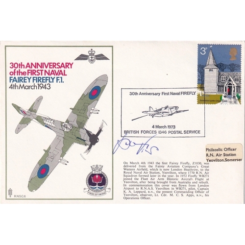 323 - 30th Anniv First Naval Firefly signed by Lt. Viktor Petermann KC 64 victories. 4 May 73 - BFPS 1346 ... 