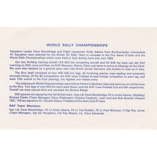 328 - Rare RD2cA World Record Flight The Four Capitals Signed 2 Pilots Plus Dr Claudio Albera. 24 6 1984 A... 