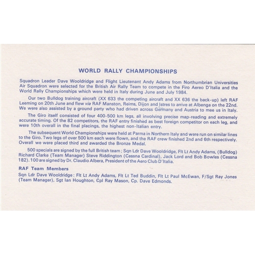 328 - Rare RD2cA World Record Flight The Four Capitals Signed 2 Pilots Plus Dr Claudio Albera. 24 6 1984 A... 