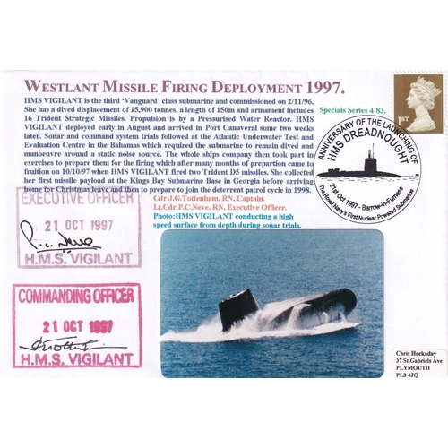 331 - HMS Vigilant, Westlant Missile Firing Deployment 1997 Double Signed. 21st Oct 1997 Barrow in Furness... 