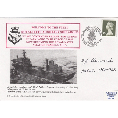 334 - RNCC29 RFAS Argus Joins the Fleet. signed F G Harwood on HMS Argus 1942 - 43. 17 Nov 87 BFPS 2157 Ne... 