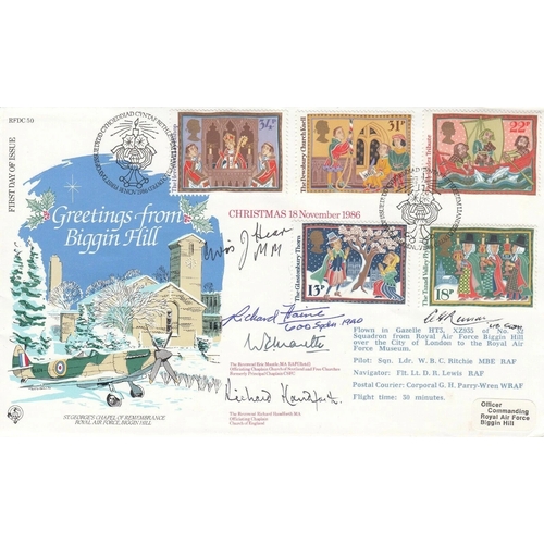 335 - RFDC50b Greeting from Biggin Hill Full set Christmas stamps Signed 5, WAAF. 18 nov 1986 Bethlehem- G... 