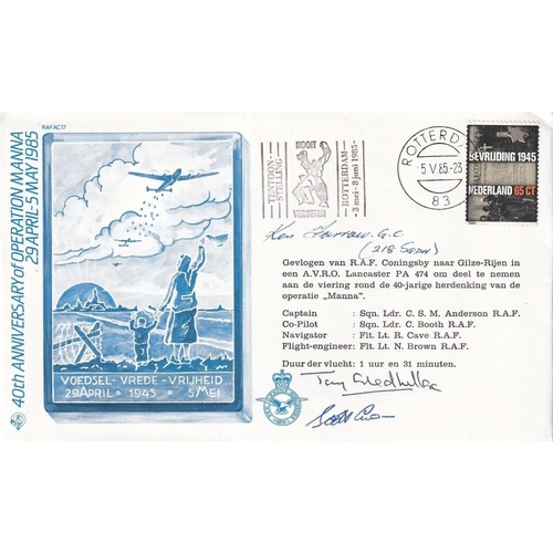 338 - 40th Anniversary of Operation Manna Signed K Farrow, T Gledhill GC Holders. 5 V 85 83 Rotterdam Post... 
