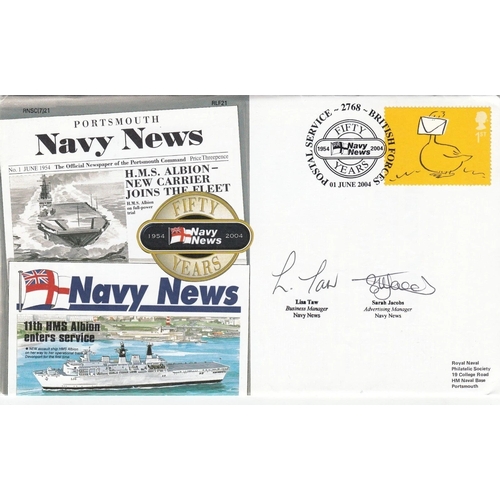 348 - 7RN21bAC 50 Years Navy News HMS Albion Cover Signed L Taw, S Jacobs. 1 June 2004 BFPS 2768 Special P... 