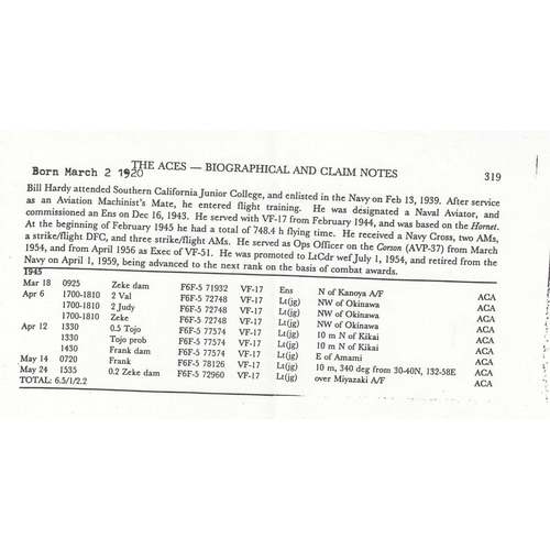 364 - B35a 40th Anniv VJ - Day Signed by Bill Hardy USA Ace 6½ Victories . 15 Aug 85 Jersey 40th Anniv VJ ... 