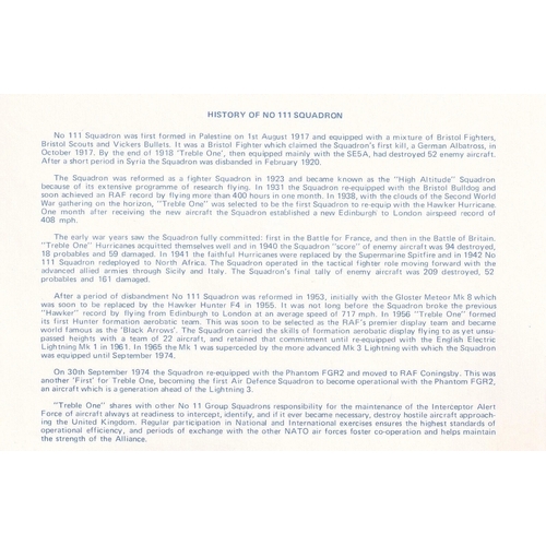 372 - RAF37c No 111 Sqn Signed P. A. Latham leader of the Black Arrows in 1959 - 60. 15 Sep 75 BFPS 1517 3... 