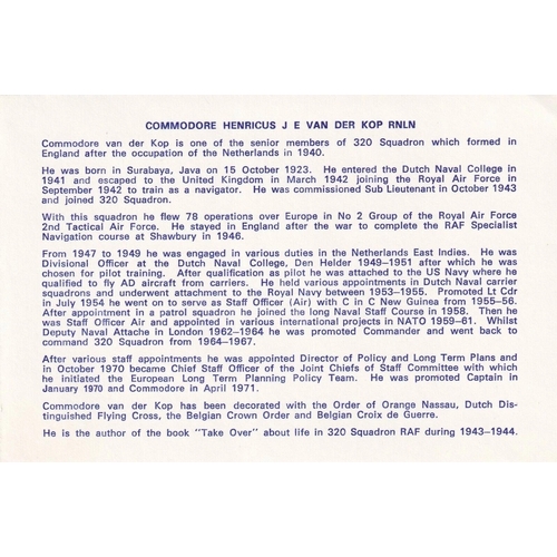 373 - RAFSP11c No 320 ( Dutch) Sqn. Flown Signed. J E Van der Kop Dutch Naval escaped to UK 1942. 15 Apl 1... 