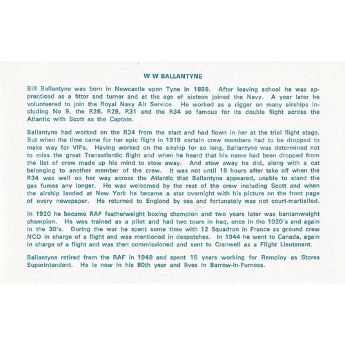 376 - HA15c Major Scott Signed Ballantyne stowed away on Airship R34 in 1919. 30 April 77 BFPS 1566 60th A... 