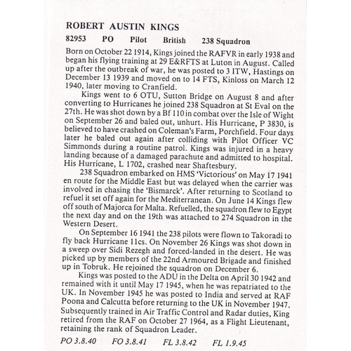 379 - RN Air Service Signed R A Kings 238 Sqn Battle of Britain Pilot David Green Spitfire Pilot. 16 May 8... 