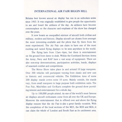 381 - JSF19c Air Fair- Biggin Hill Signed John Cunningham and 2 more Battle of Britain Pilots. 6 Jun 87 BF... 