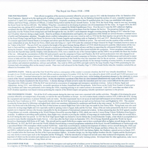 384 - 80th Anniv of the RAF Royal / VIP Flying. Signed Air Chief Marshal Sir Michael Armitage. 01 04 98 80... 