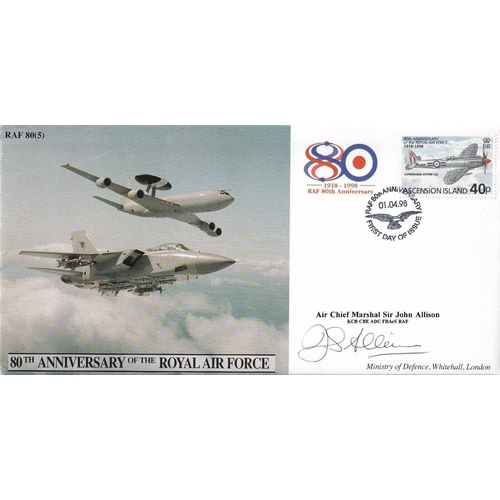 385 - JS (CC)45c 80th Anniv of the RAF Signed by Sir Chief Marshal Sir John Allison. 01 04 98 80th Anniv o... 