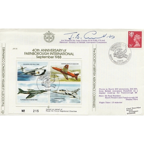 389 - RAF FDC 40th Anniv Farnborough Signed Air Marshal Curtiss. 6 Sep 88 BFPS 2173 Farnborough Internatio... 