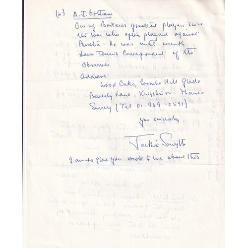 155 - Letter Signed by Sir John 'Jackie' Smyth VC. Awarded Victoria Cross in WW1. 2 Page handwritten Lette... 