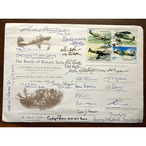 185 - WW2 25 Battle of Britain pilots multiple signed BOB Suite RAF flown cover RARE. Includes R Haine, F ... 