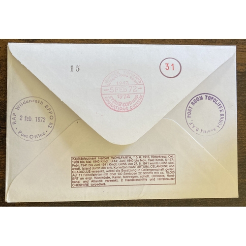 190 - WW2 Rare Uboat commander Kapt Herbert Wohlfarth signed Rossbach RAF Topcliffe cover. Career info in ... 