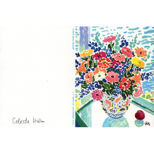 48 - Celeste Holm handwritten dedicated  greetings card, signed within and also on reverse.