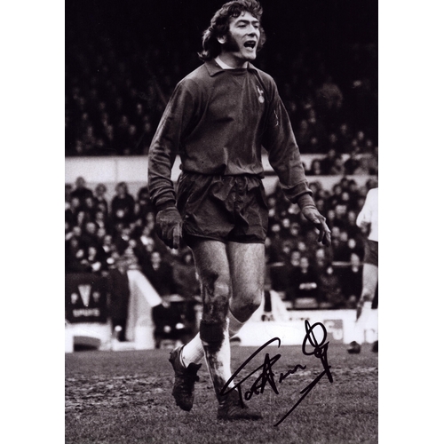 128 - Pat Jennings signed 12x8 inch black and white photo.