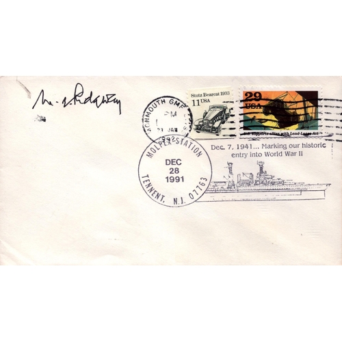 488 - Ridgway signed envelope PM Molpex Station Tennent N.J. 07763 Dec 28, 1991. Dec 7, 1941, Marking our ... 