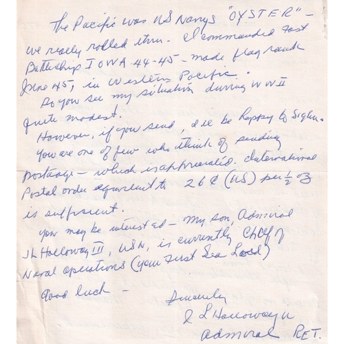 Great War Admiral Letter Signed by Admiral Halloway US Navy WW1 Veteran ...