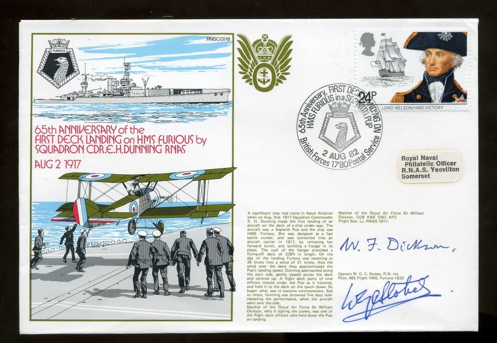 Great War MRAF Dickson DSO AFC double signed Navy cover. 65th ...