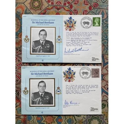 37 - WW2 MRAF Sir M Beetham DFC AFC signed Covers and Book Stay the Distance by Peter Jacobs. Two Marshal... 